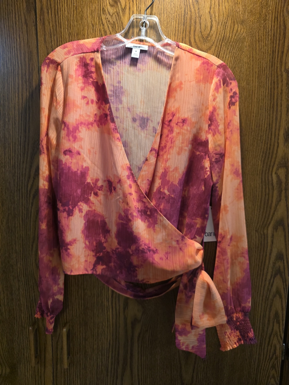 Tie-Dye Wrap Blouse — Pink and Orange Surplice Top